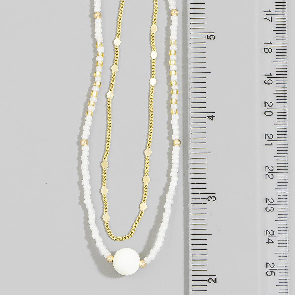 Double Strand Seed Bead And Pearl Station Necklace
