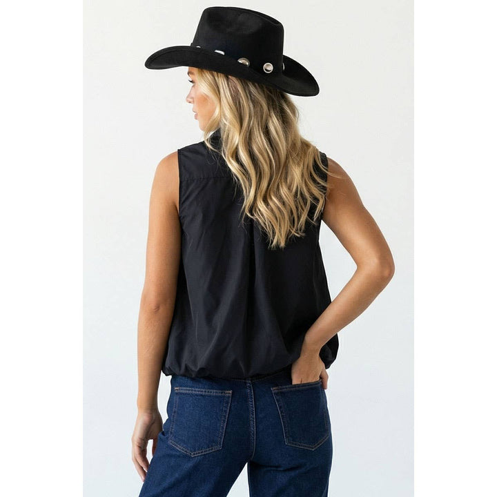 Sleeveless Front Zip Bubble Top