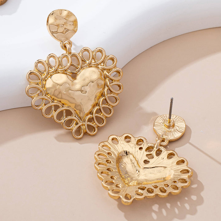 Hammered Heart Drop Earrings