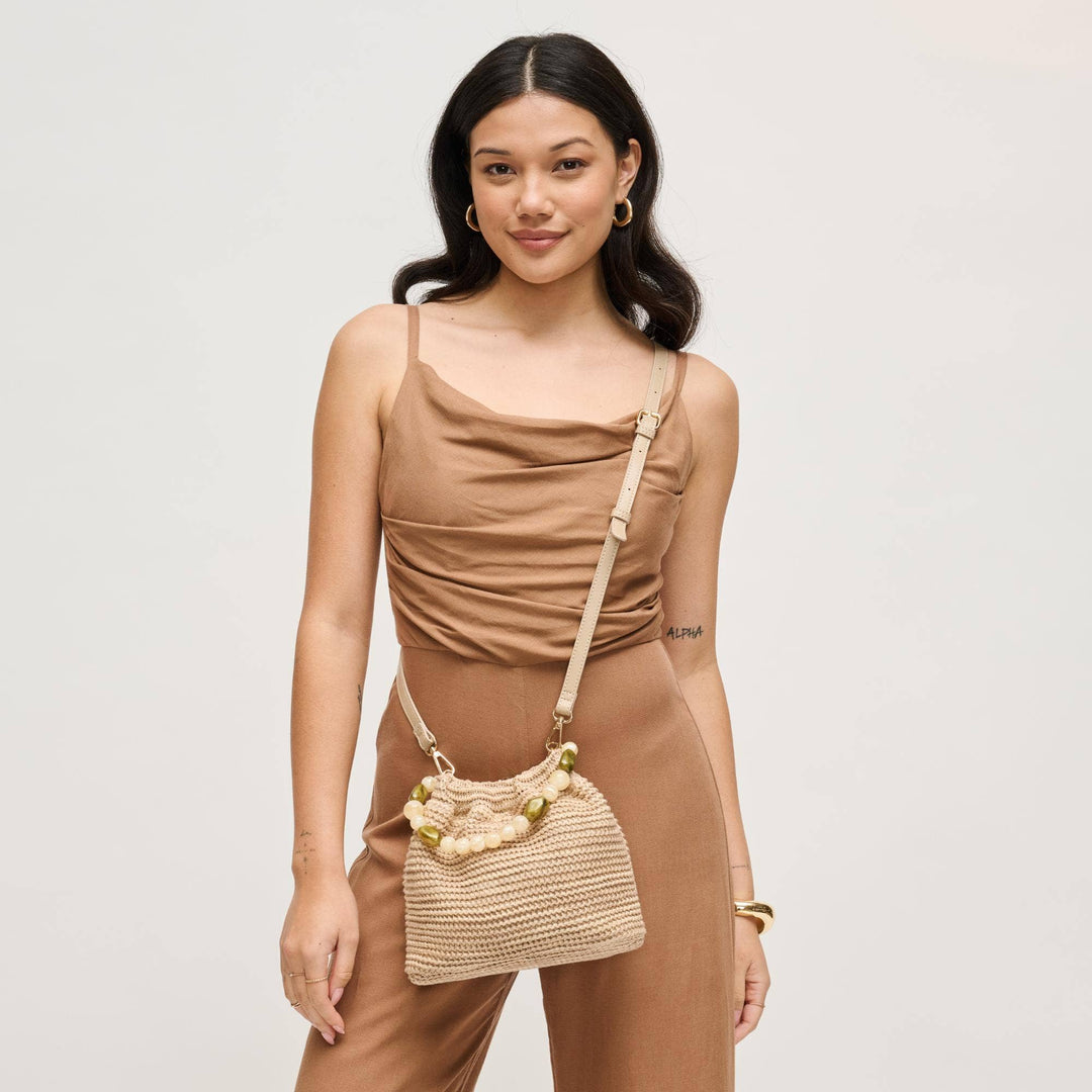 Natural Crossbody Bag Beaded Handle