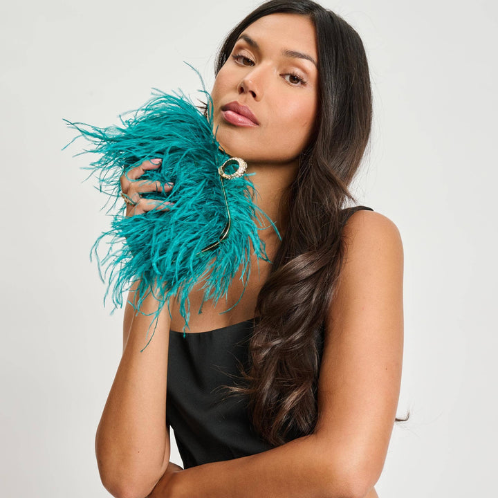 Suede Leather Bag with Feathers