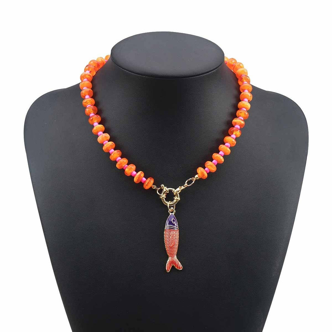 Orange Bead Necklace with Fish Charm