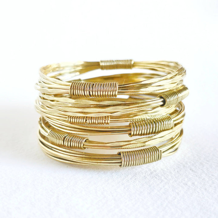 Brass twisted wire wrapped  coil bangle bracelet