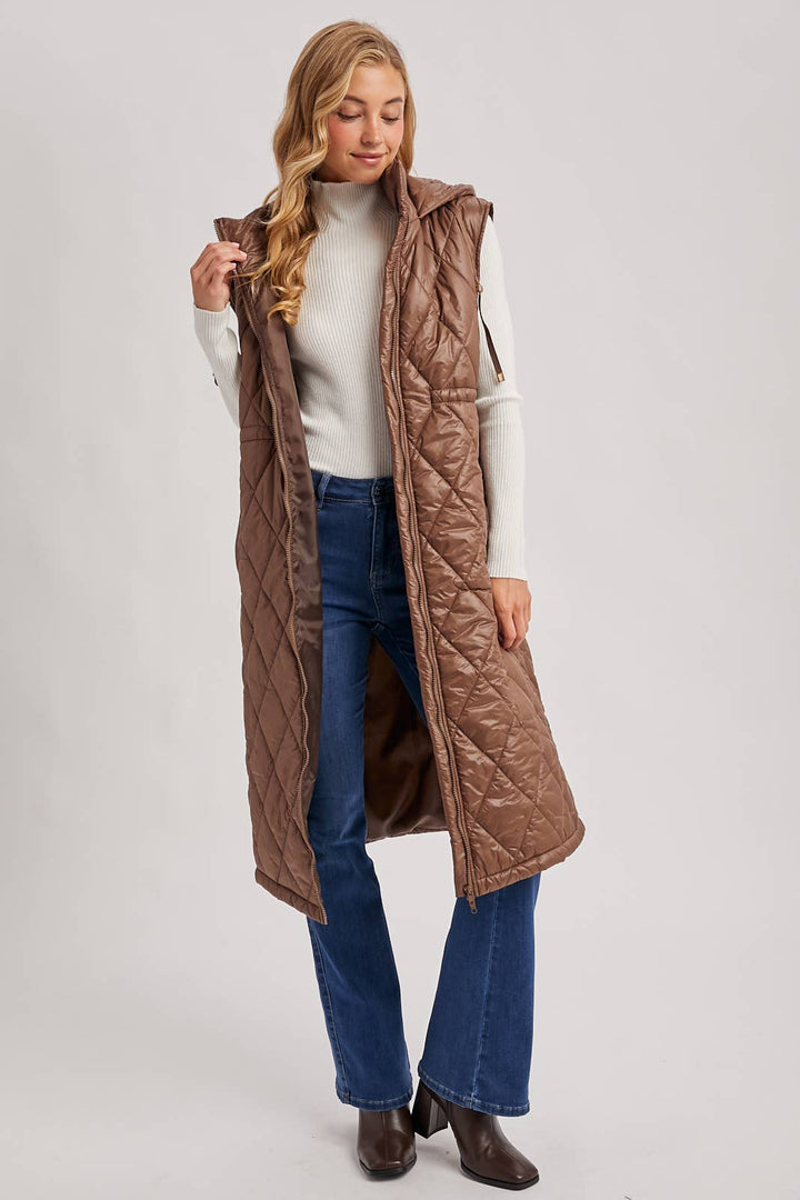 Quilt Puffer Long Hooded Vest