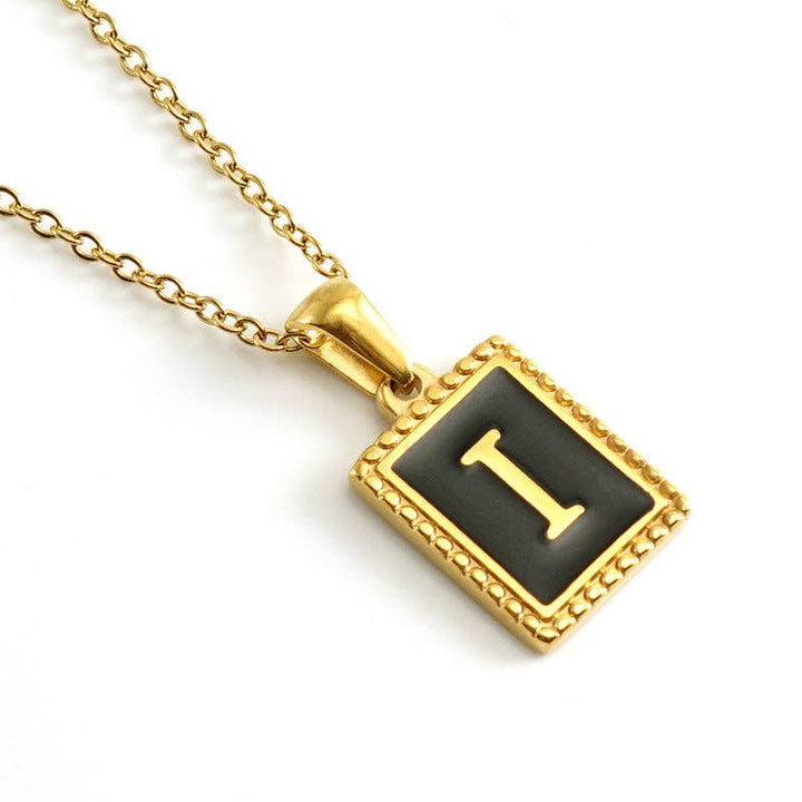 Black Initials 18K Gold Plated Pendant Necklace