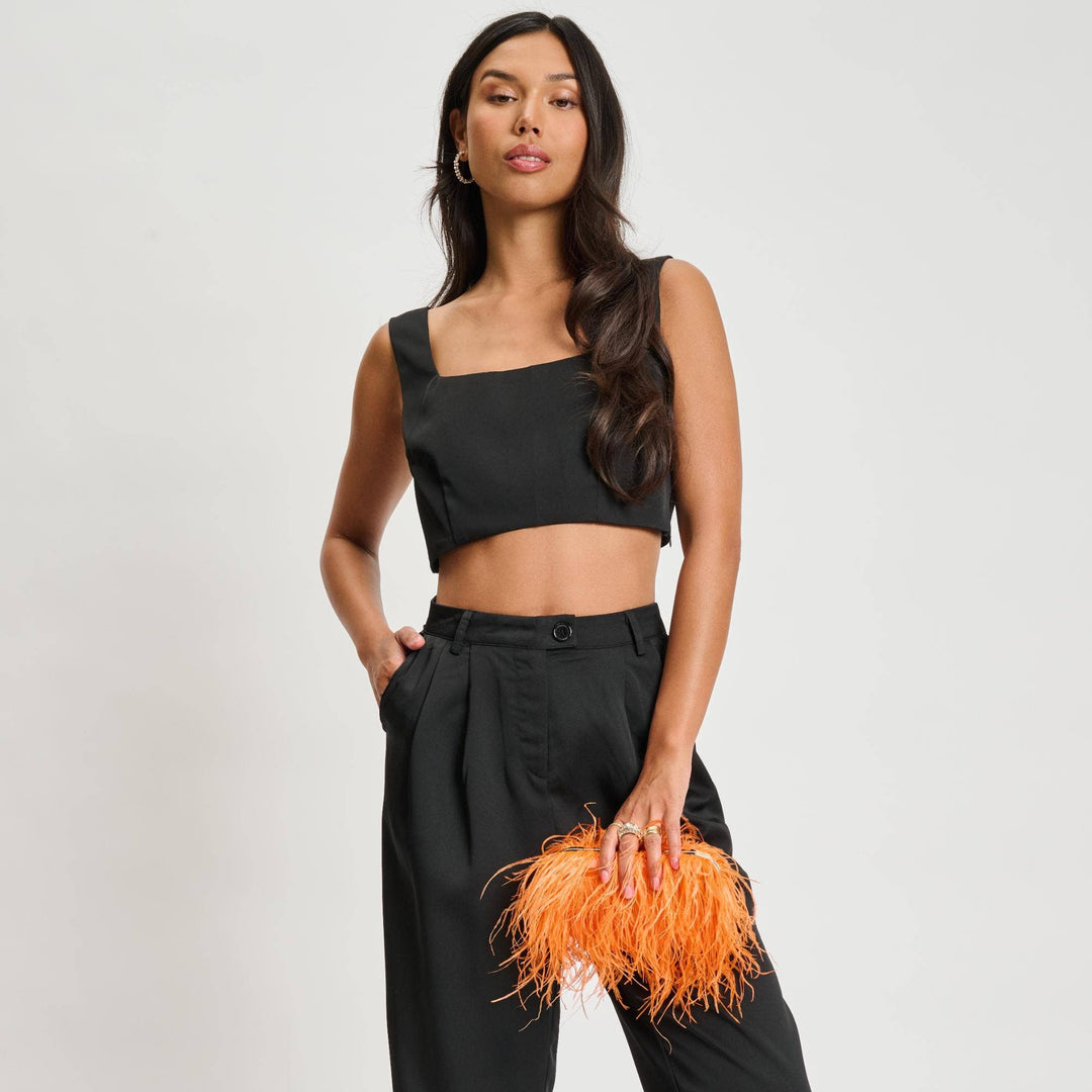 Suede Leather Bag with Feathers