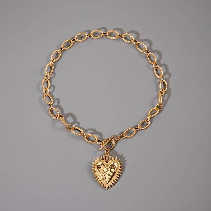 Gold Spiked Heart Necklace