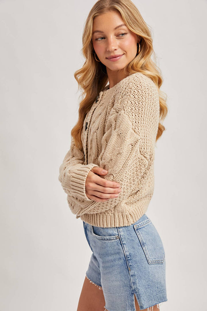 Button Front Cardigan Sand