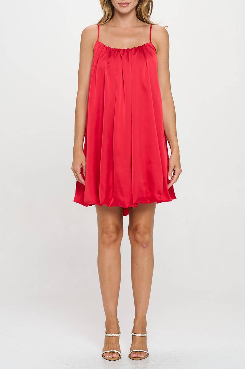 Red Satin Sleeveless Balloon Dress