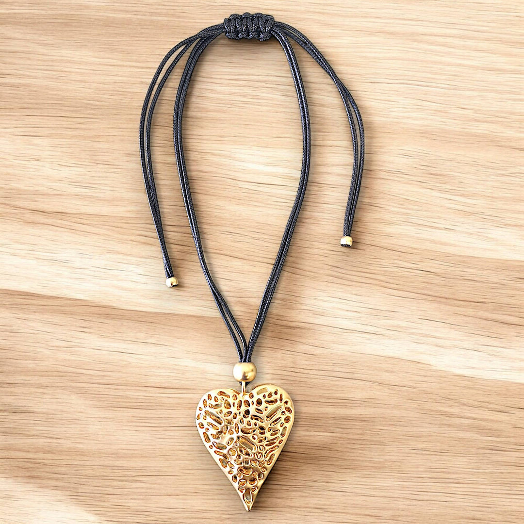 Gold Puffy Heart Pendant Necklace