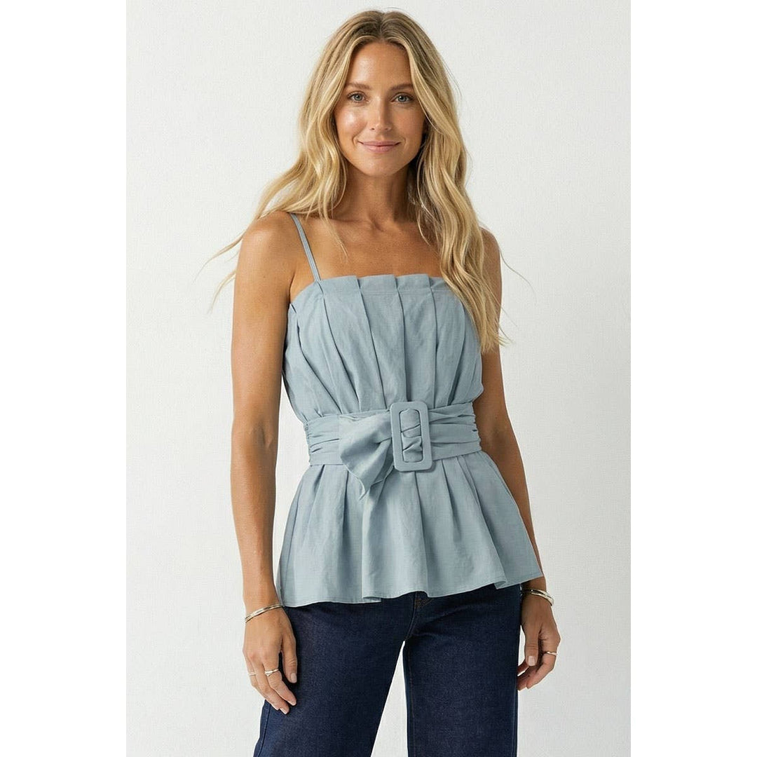 Buckle Pleated Sleeveless Top
