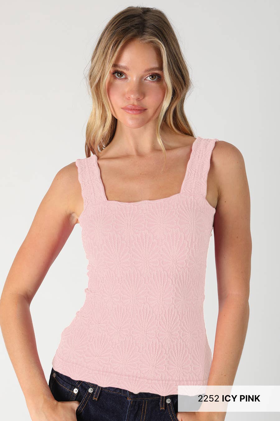 White Lace Textured Square Tank Top