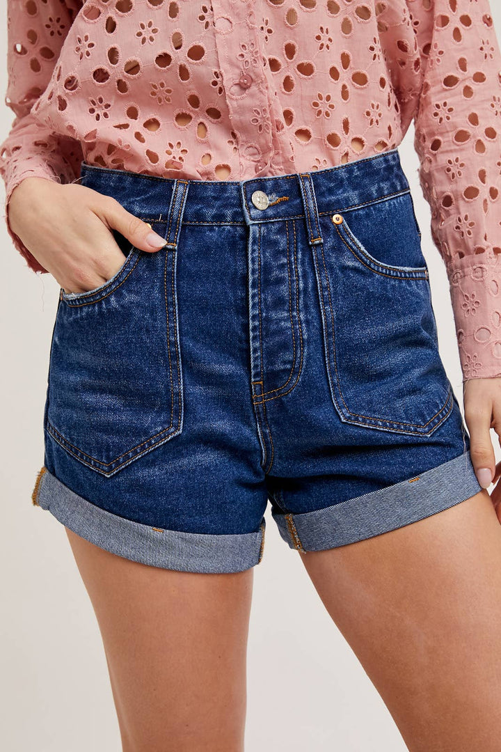 High Waisted Rolled Hem Denim Shorts-SALE PRICE