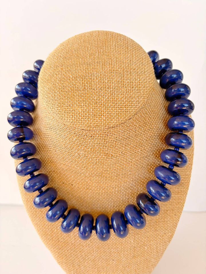 Navy Blue Beaded Necklace 