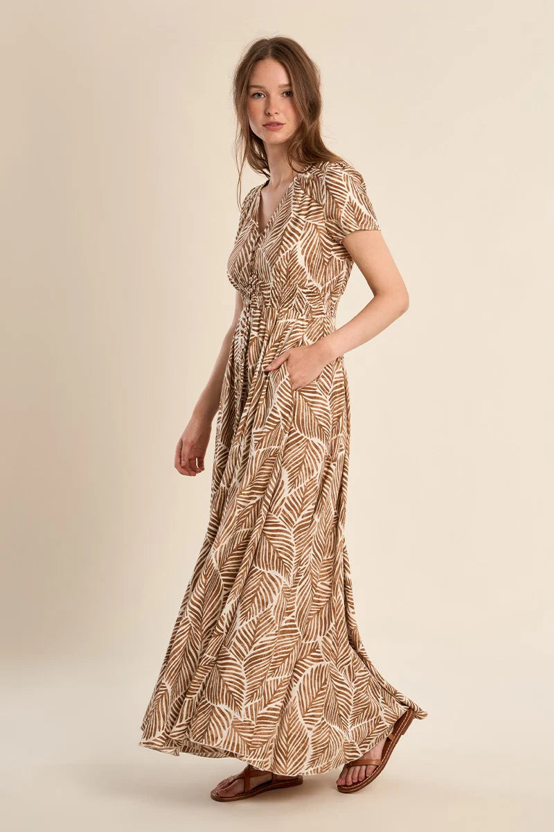 Sand White Palm Print Maxi 
Dress 