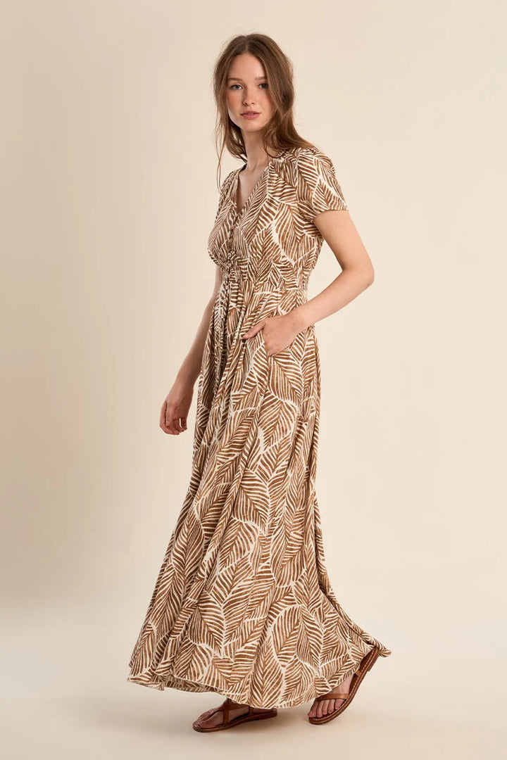 Sand White Palm Print Maxi 
Dress 