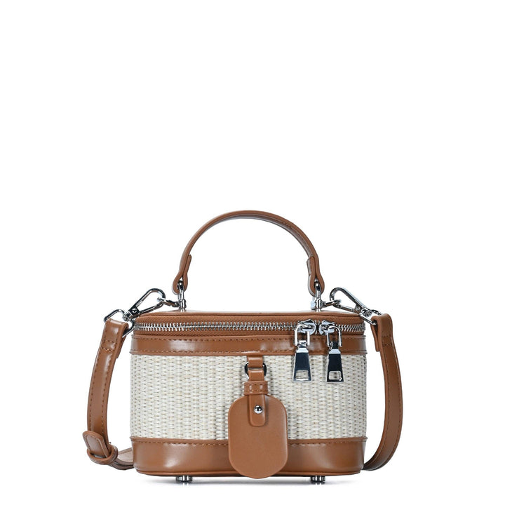 Mini Basket Rattan &amp; Camel Crossbody