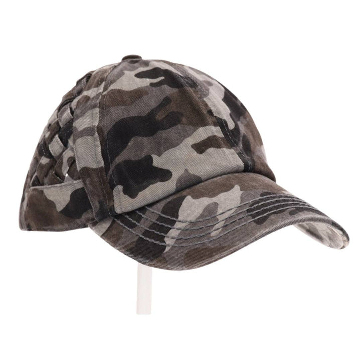 Grey Camo High Ponytail Baseball Cap
