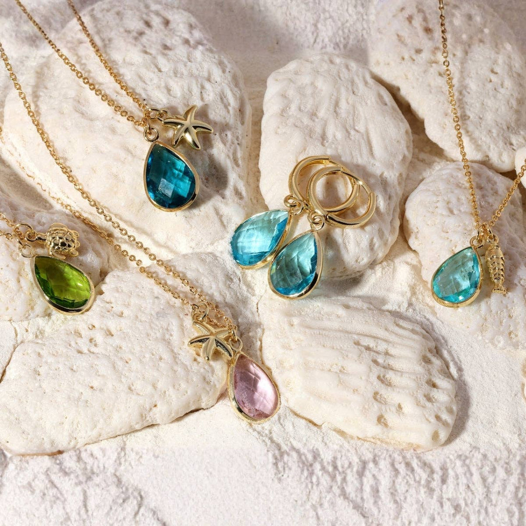 Starfish &amp; Glass Teardrop Necklace