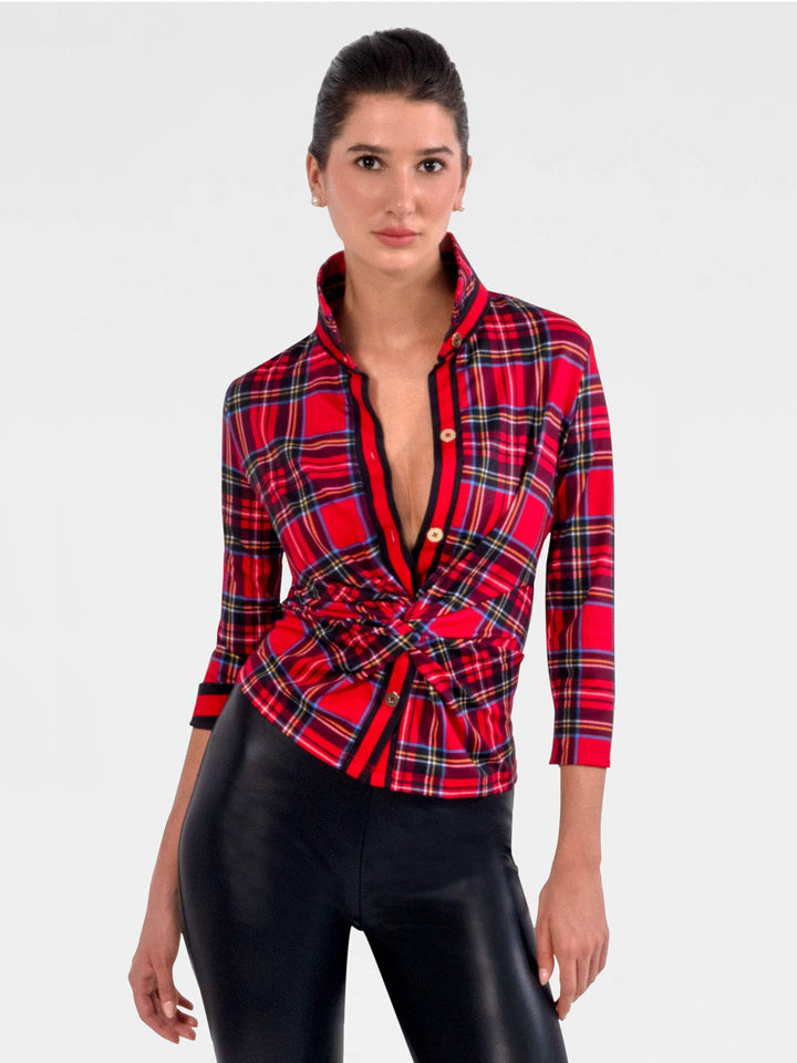Gretchen Scott Twist &amp; Shout Red Plaid Top