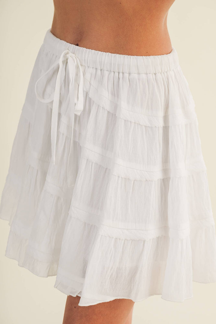 White Tiered Voile Skort