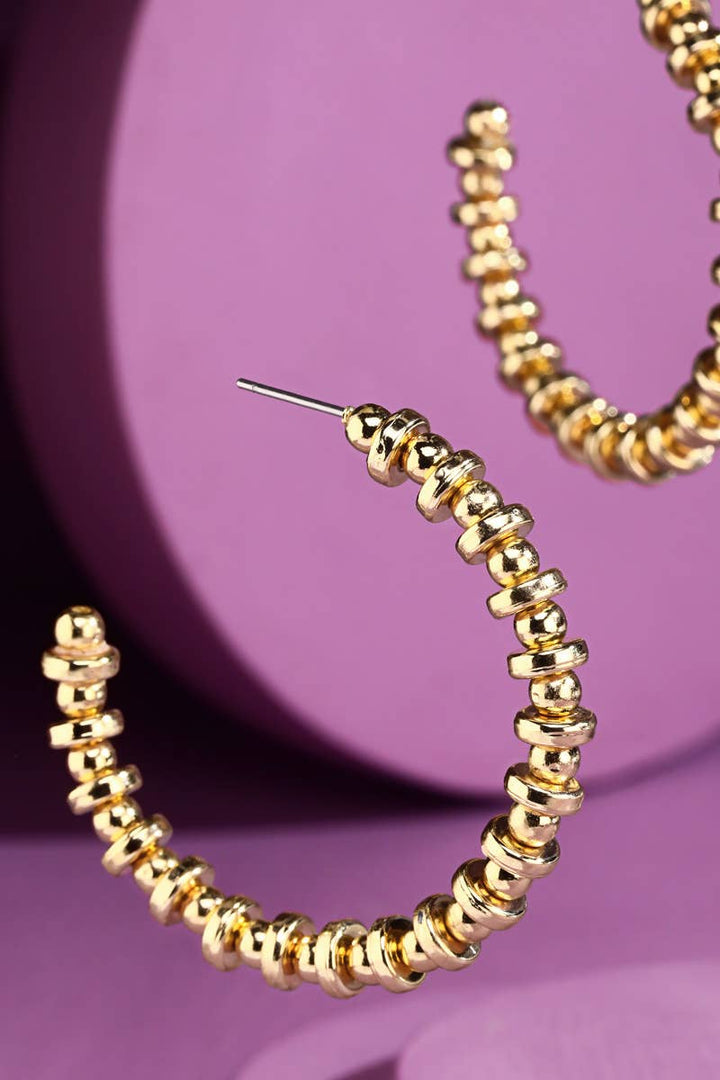 Round Disc Bead Hoop Earrings