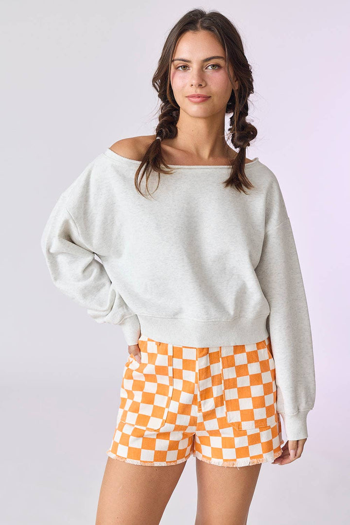 Pink Off Shoulder Cropped Sweatshirt