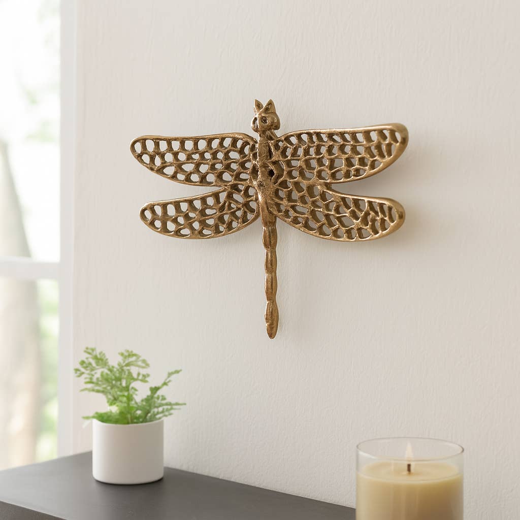 Gold 10 in. Metal Novelty Dragonfly