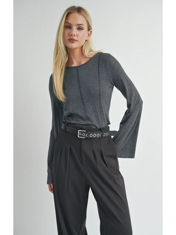 Seamed Bell Sleeve Knit Top