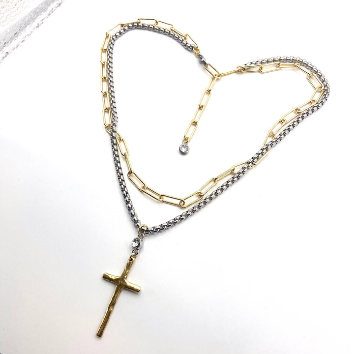 Silver Cross Layered Necklace