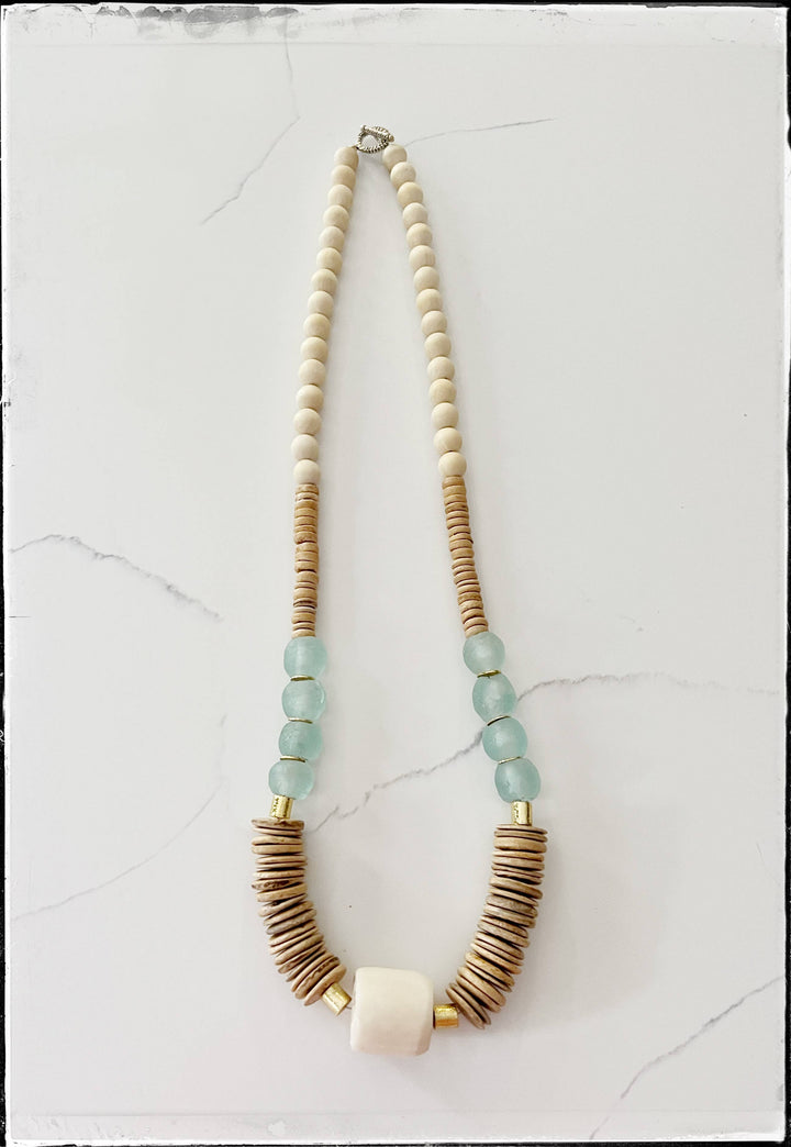 coconut wood and bead necklace 