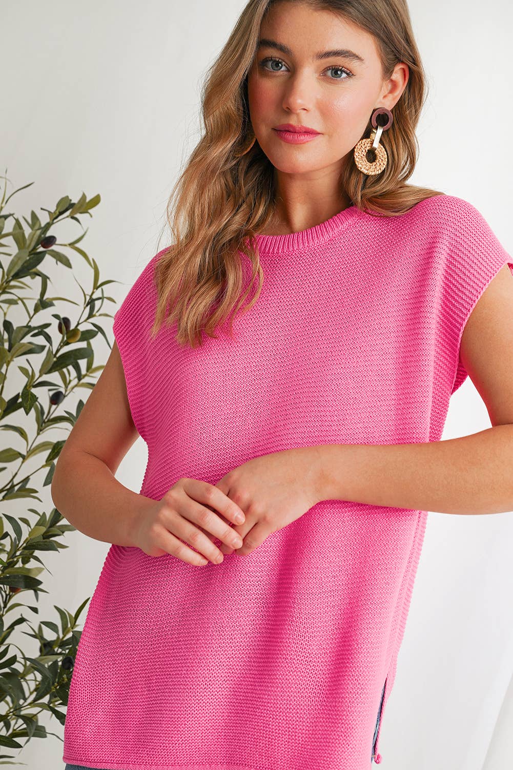 Pink Round Neck Sweater Top