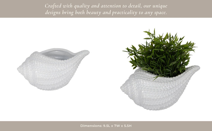 White Ceramic Coastal Seashell Planter