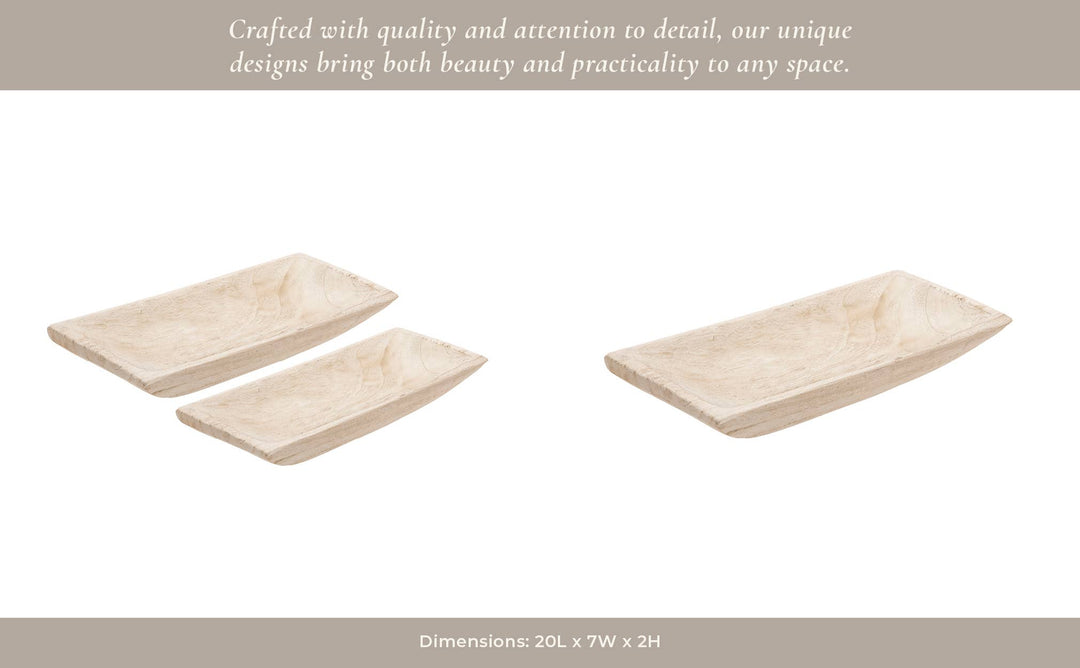 White Wooden Rectangular Coastal Trays (Set of 2)