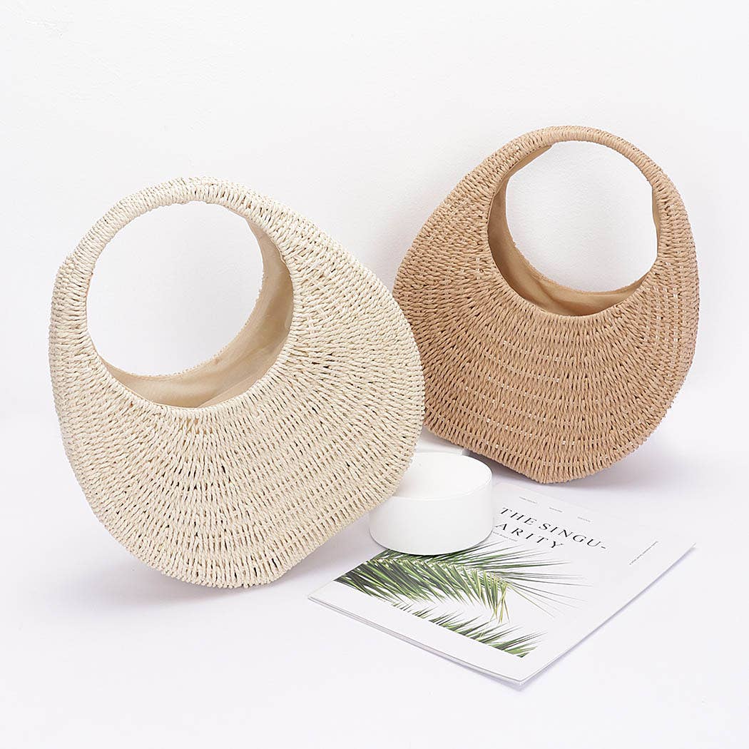 Faux Straw Hard Hobo Bag