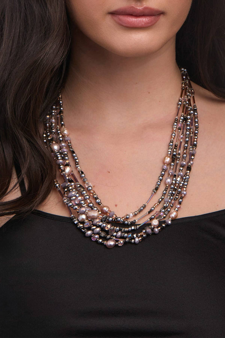 Amethyst Dreams Glass Beaded Crystal Layered Necklace