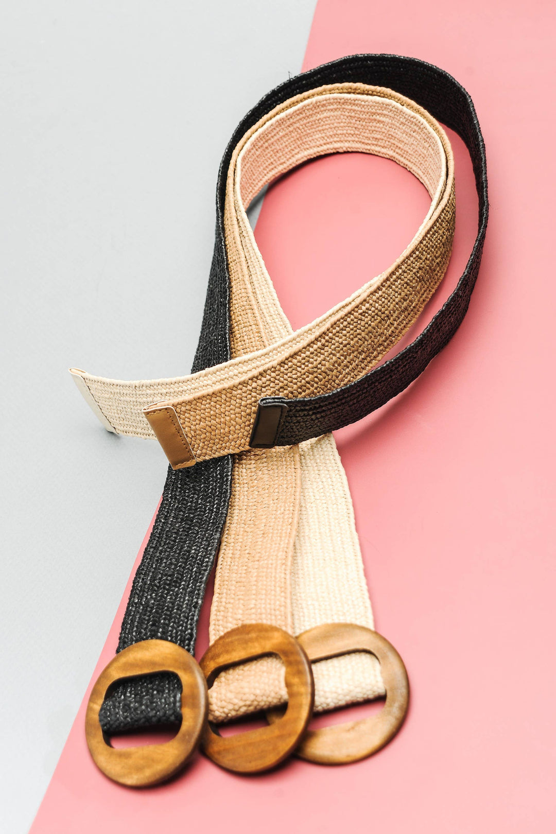 Stretch Rattan Belt with Wood Buckle