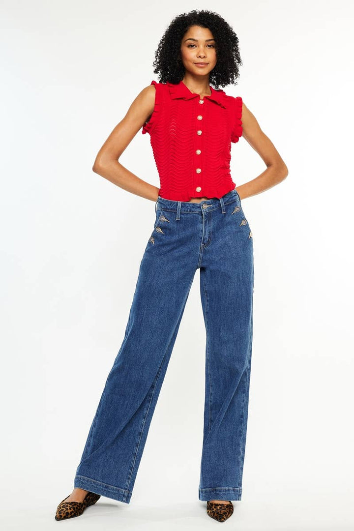 Dark High Rise Wide Leg Drape Denim