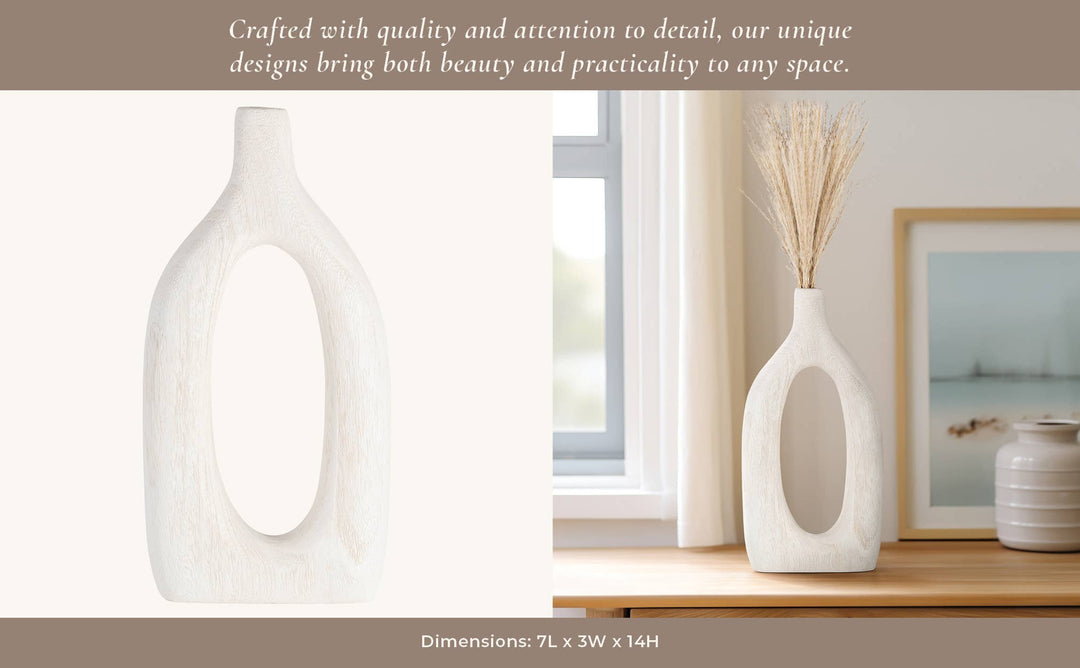 White Paulownia Wood Abstract Cut-Out Vase