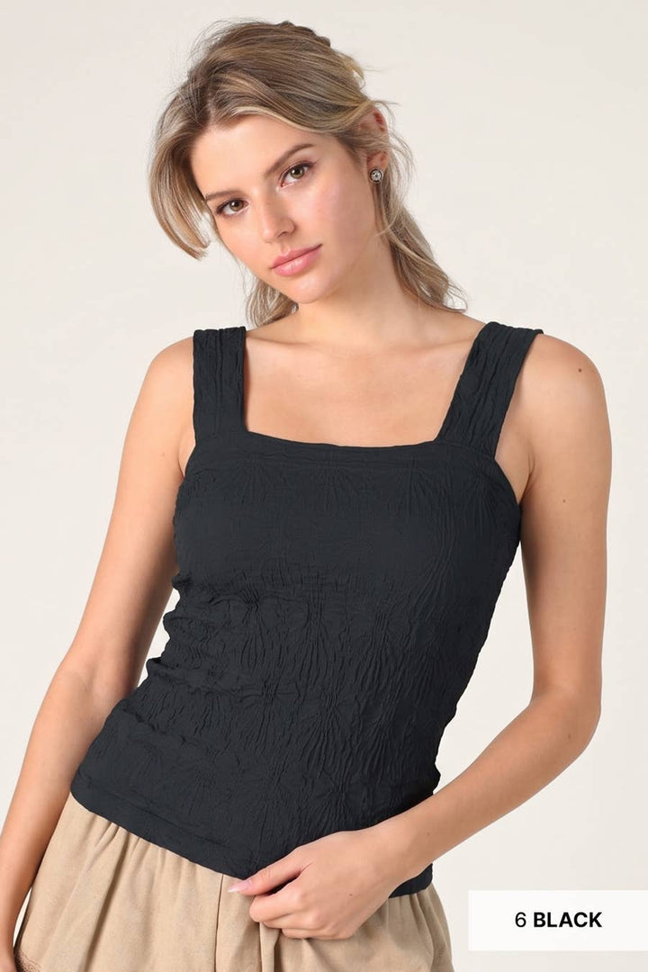 White Lace Textured Square Tank Top