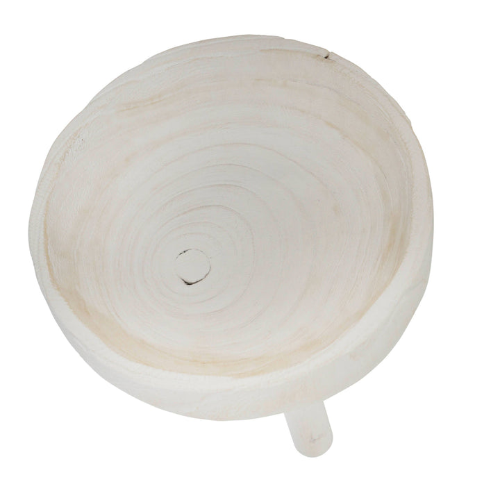 Decorative Bowl - White Wood Rustic with Tripod Legs
