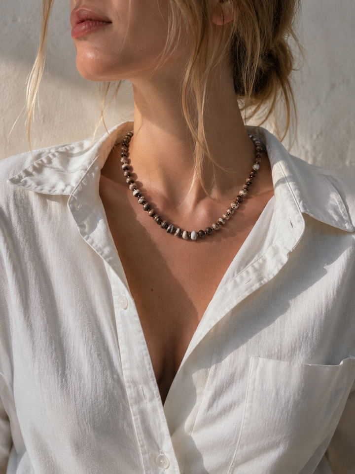 Autumn Marble Seed Necklace-Grey