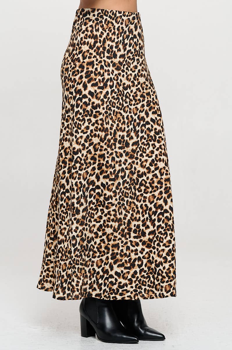 Leopard Print Maxi Skirt w Elastic Waist