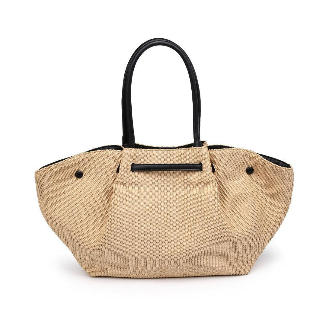 Straw Tote Black Handle