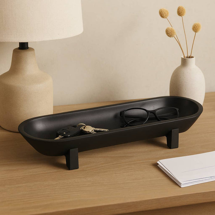 Black Wood Footed Oval Design Bowl