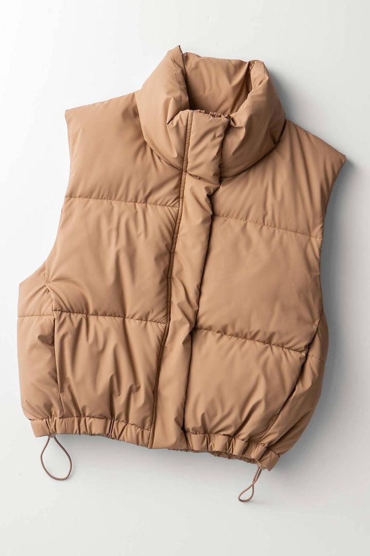 Camel Puffer Vest with Adjustable Hem
