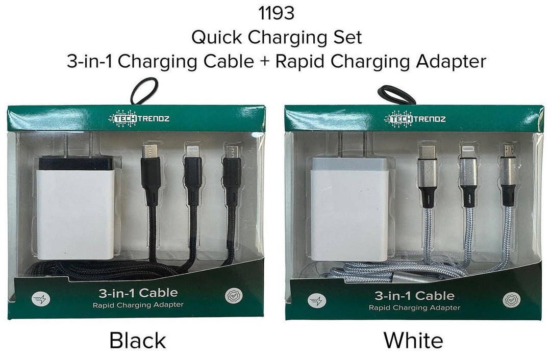 All in one quick charging cable and adapter set
