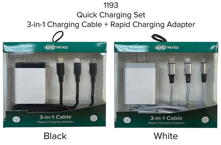 All in one quick charging cable and adapter set