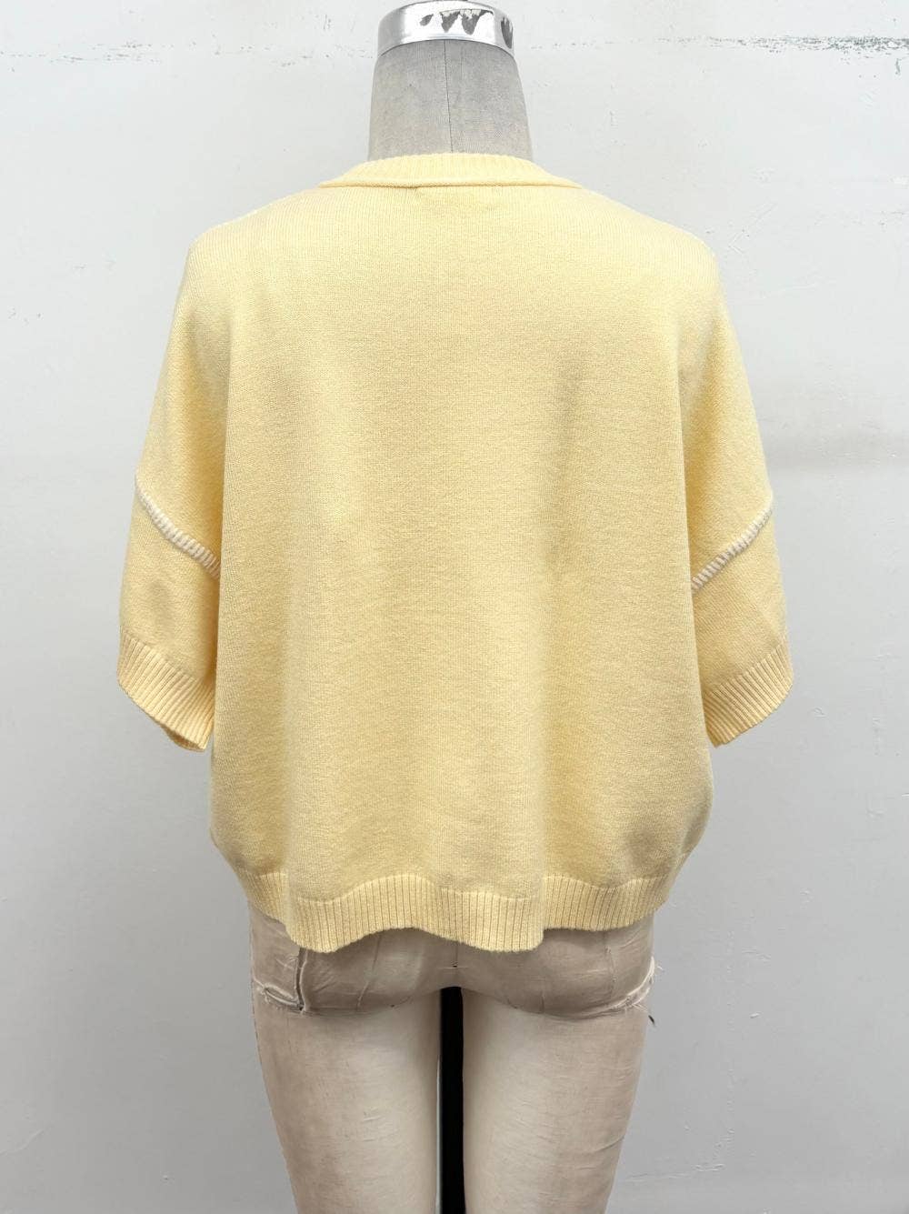 Cream Relaxed Knit Short Sleeve Sweater