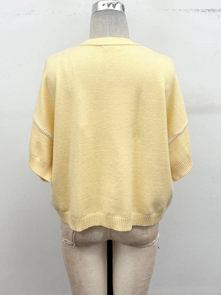 Cream Relaxed Knit Short Sleeve Sweater